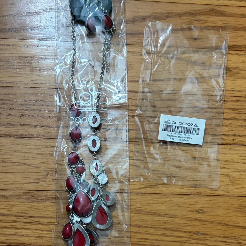 paparazzi Red and Silver Teardrop Layered Necklace